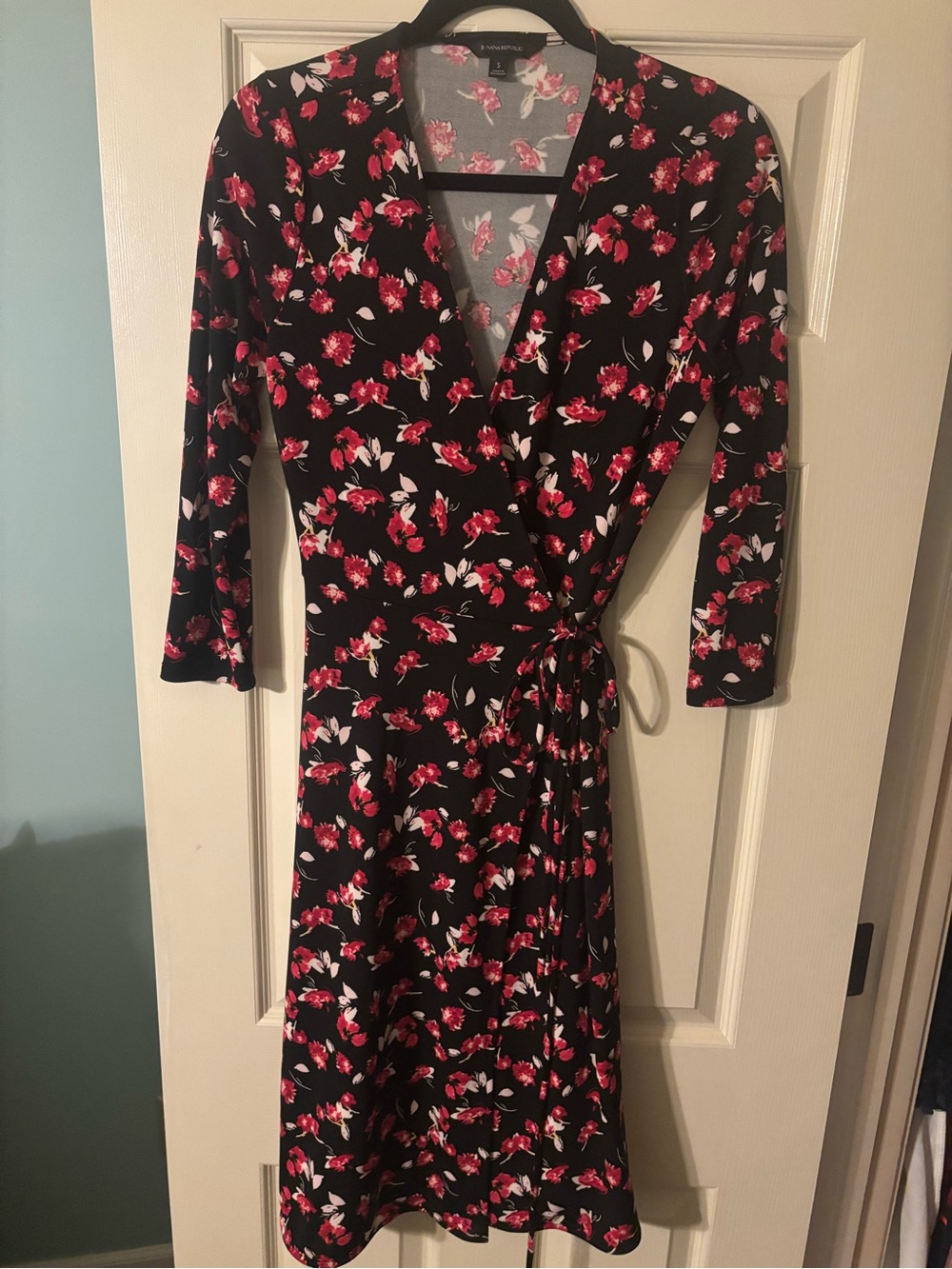 Wrap Dress with Red Floral Print by Banana Republic